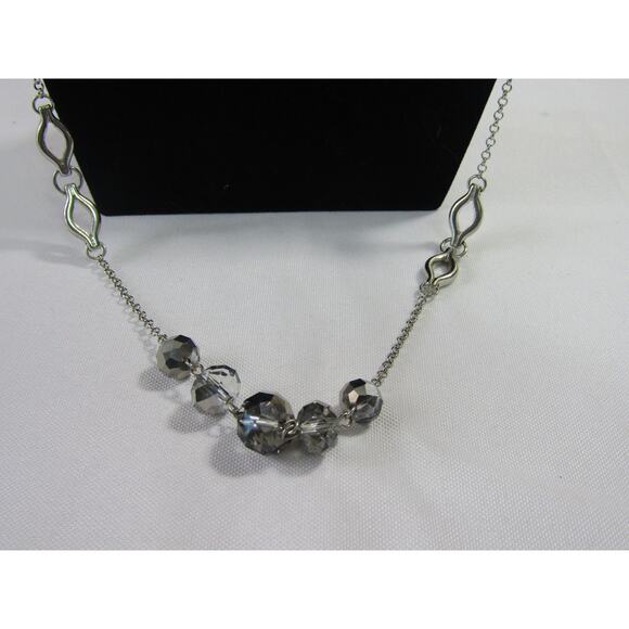 Gray Hematite Glass Crystal Silver Tone Necklace 32" Cottagecore Y2K Long Chain - Picture 2 of 8